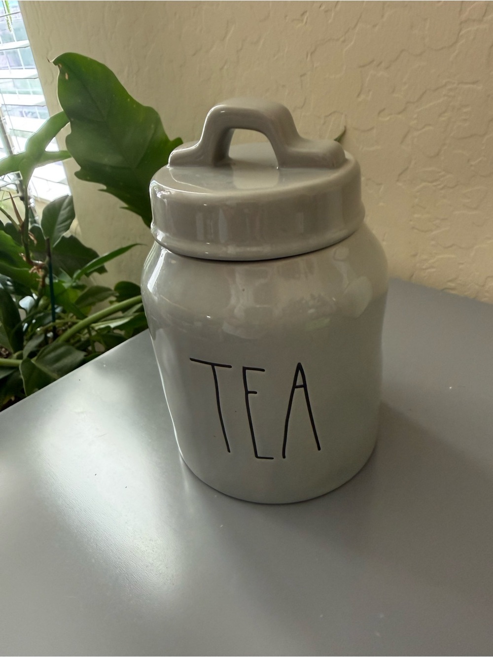 Rae Dunn Gray Ceramic TEA Canister with Lid
